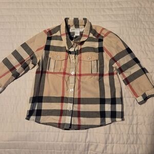 Burberry Kids Beige and Red Plaid Button Down Shirt